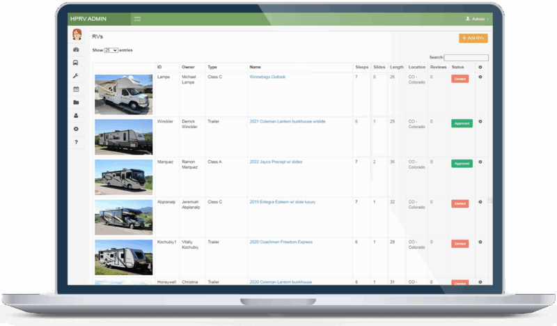 Motorhomie RV Rental Software Listing demo