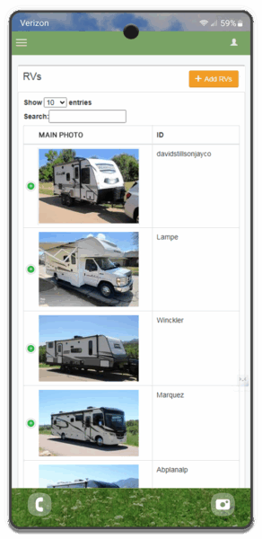 Motorhomie RV Rental Software device mockup android