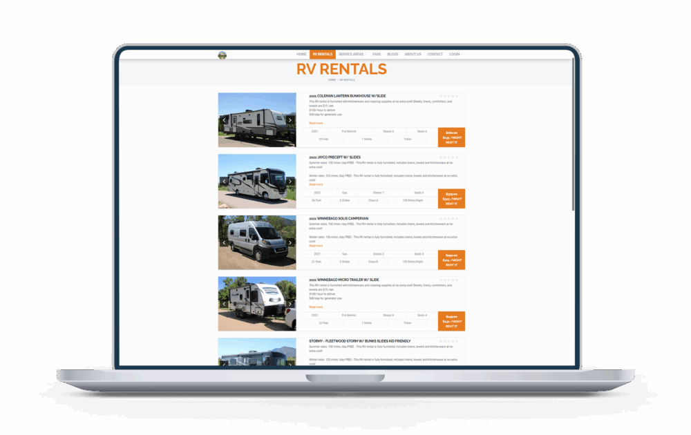 Motorhomie mockup laptop frontend RV rentals
